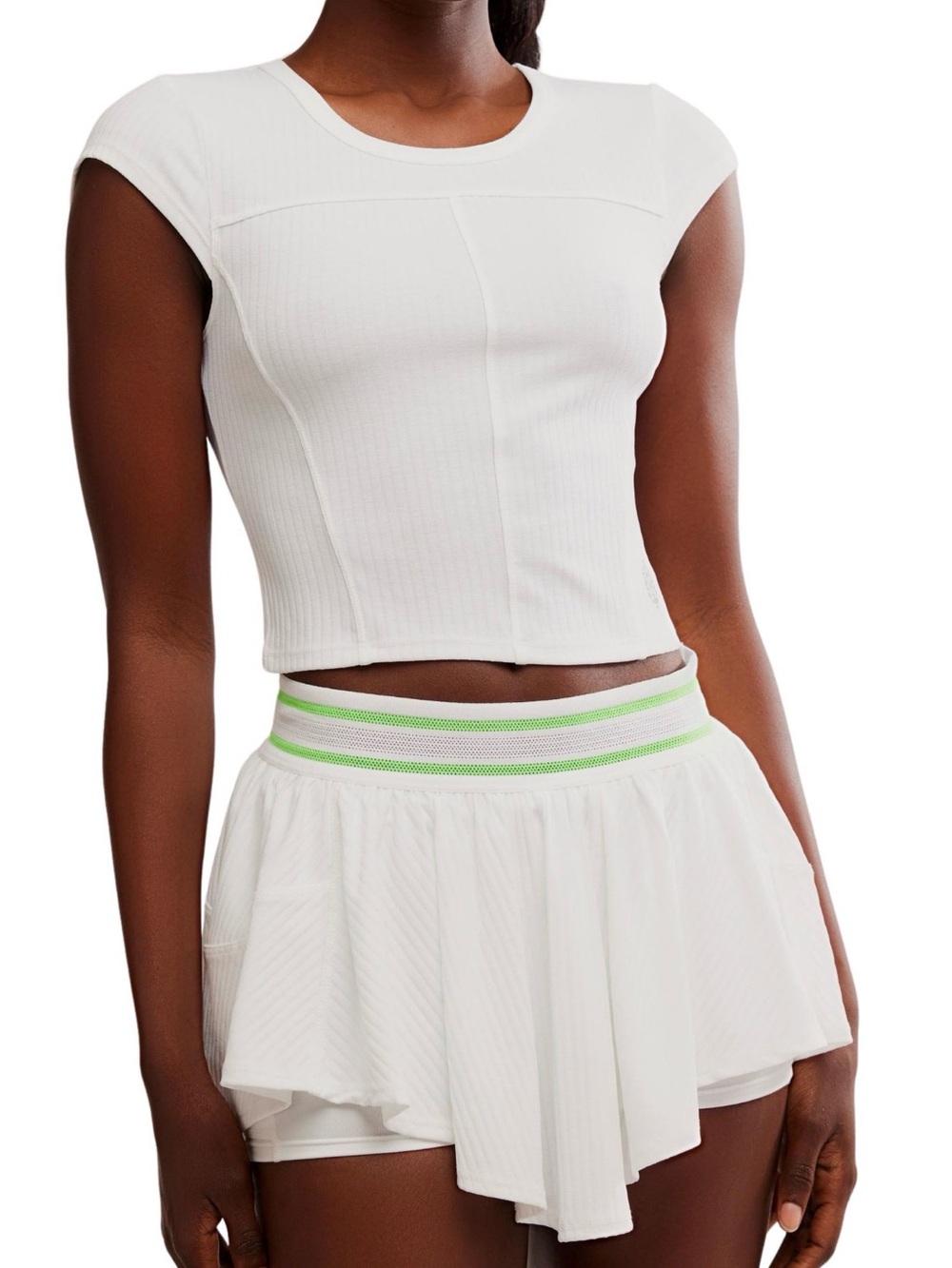 FP Movement by Free People White Ribbed Cap Sleeve Cropped Tee